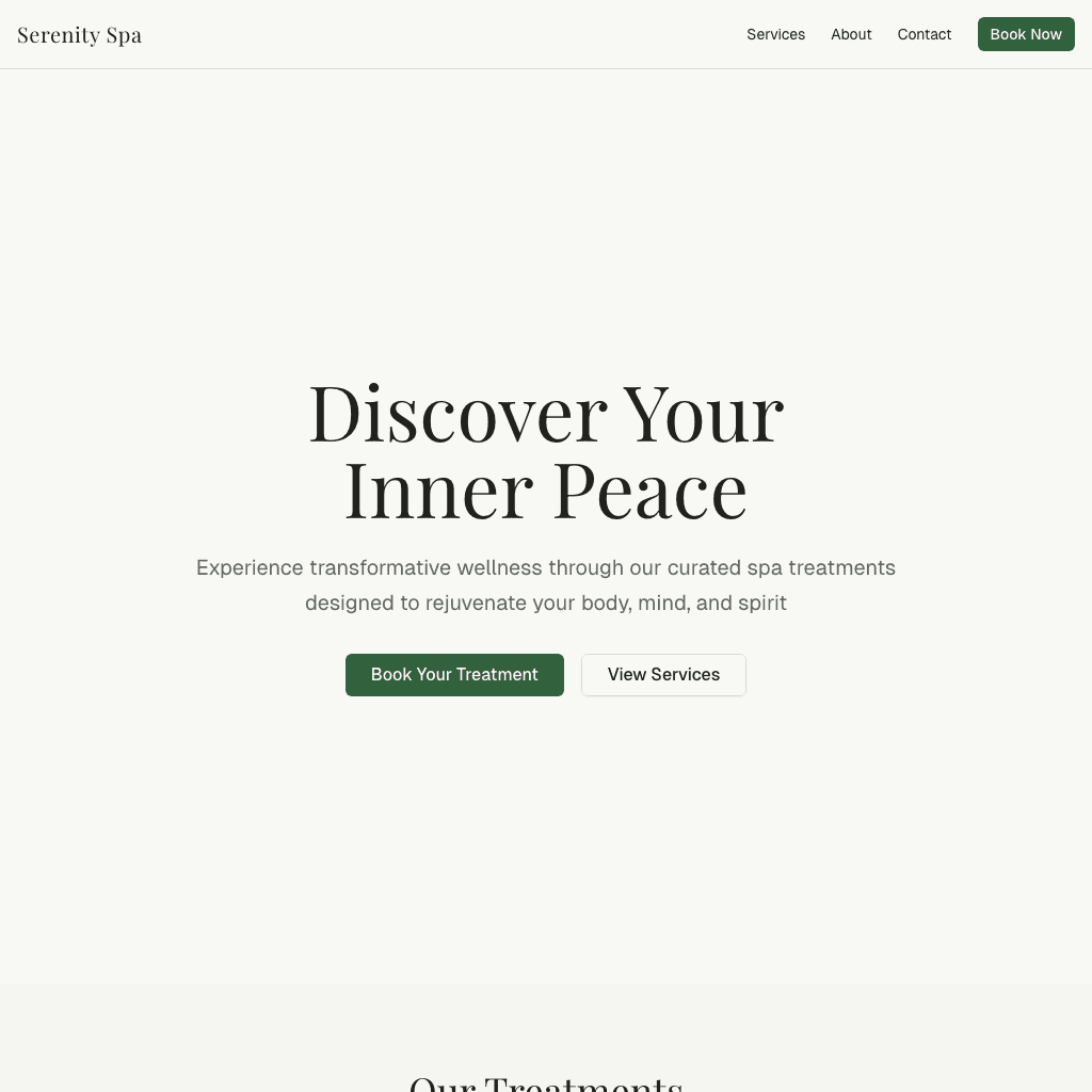 First working spa site version with basic serenity spa landing page.